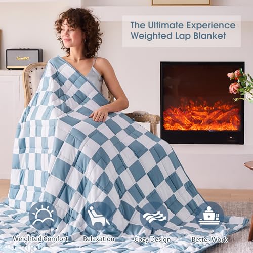 BETU Blue Checkered Weighted Blanket for Adults 20lbs, 48"x72", Twin Full Size Cooling Plaid Heavy Throw Blanket for 180-220lbs, Microfiber Soft Thick Big Blankets Weighted Comforter Gifts for Sleeping - Image 2