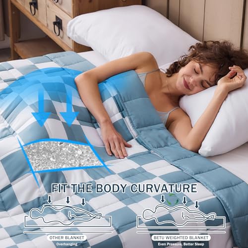 BETU Blue Checkered Weighted Blanket for Adults 20lbs, 48"x72", Twin Full Size Cooling Plaid Heavy Throw Blanket for 180-220lbs, Microfiber Soft Thick Big Blankets Weighted Comforter Gifts for Sleeping - Image 3