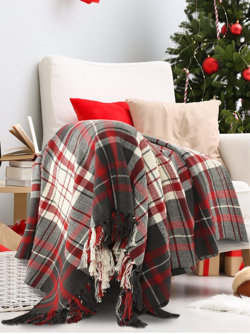 SASHAA WORLD Christmas Check Throw Blanket | Cozy Red & Black Holiday Throw for Sofa, Bed, Chair & Couch | Christmas Blanket | 160 × 130 cm - Image 1