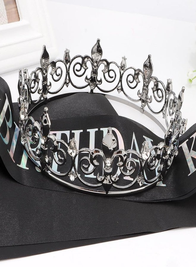 AOPRIE Birthday King Crown and Sash for Men Costume Headwear for Men Birthday Party Decoration Black, 2 Pack - Image 3