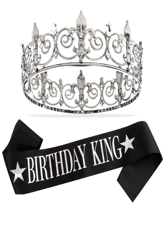 AOPRIE Birthday King Crown and Sash for Men Costume Headwear for Men Birthday Party Decoration Black, 2 Pack - Image 1