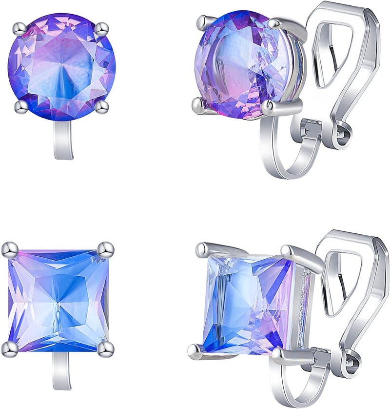 YOQUCOL 2 Pairs 8MM Cubic Zirconia Crystal Clip On Stud Earrings Non Pierced Stud Earrings For Women - Image 1