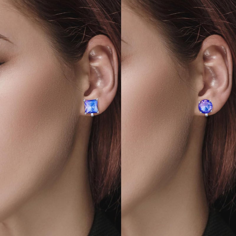 YOQUCOL 2 Pairs 8MM Cubic Zirconia Crystal Clip On Stud Earrings Non Pierced Stud Earrings For Women - Image 3