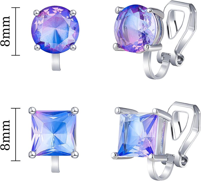 YOQUCOL 2 Pairs 8MM Cubic Zirconia Crystal Clip On Stud Earrings Non Pierced Stud Earrings For Women - Image 2