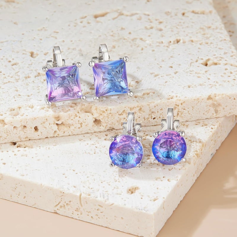 YOQUCOL 2 Pairs 8MM Cubic Zirconia Crystal Clip On Stud Earrings Non Pierced Stud Earrings For Women - Image 4
