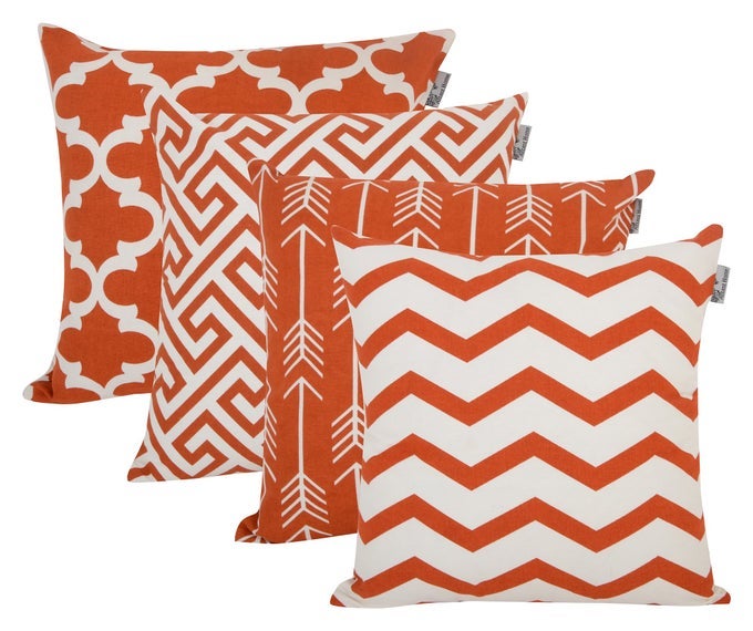 PACK OF 4 PRINTED SOFT DECORATIVE SQUARE THROW PILLOW COVERS CUSHION COVERS PILLOWCASES HOME DECORATIONS FOR SOFA COUCH BEDROOM INDOOR OUTDOOR CUSHION COVERS 18X18 IN RUST COLOR