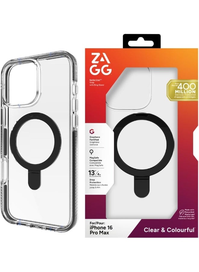 زاج حافظة سانتا كروز سناب RS المعززة بالجرافين مع حامل حلقة مدمج لآيفون 16 برو ماكس شفافة - Image 1
