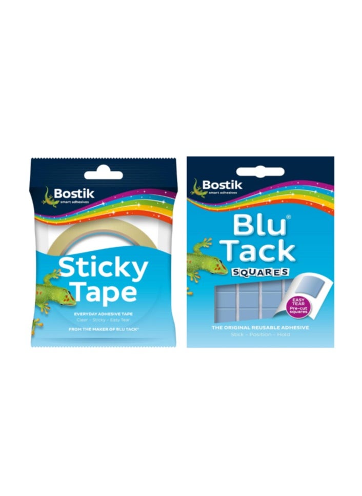 Bostik Bostik Sticky Tape Easy to Cut by Hand 250mm X 50m Roll + Blu Tack Square Blue Pack of 2 Back to School Bundle Offer  - Image 1