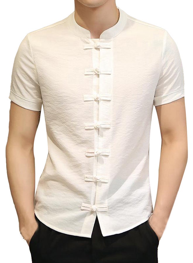 NIBEMINENT Tang Short Sleeve Kung Fu Shirt Beige  - Image 1