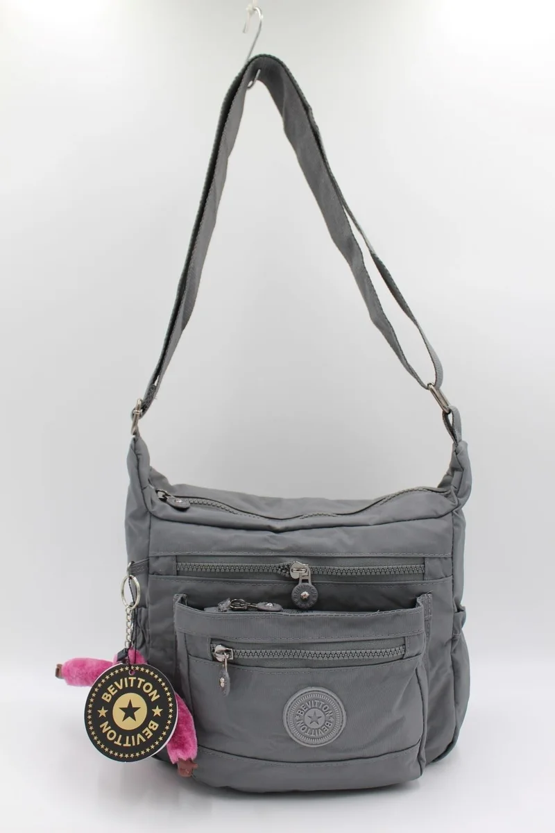 Bevitton Gray Color Clinkir Light Fabric 8 Compartment Crossbody Messenger Shoulder Bag / 3100
