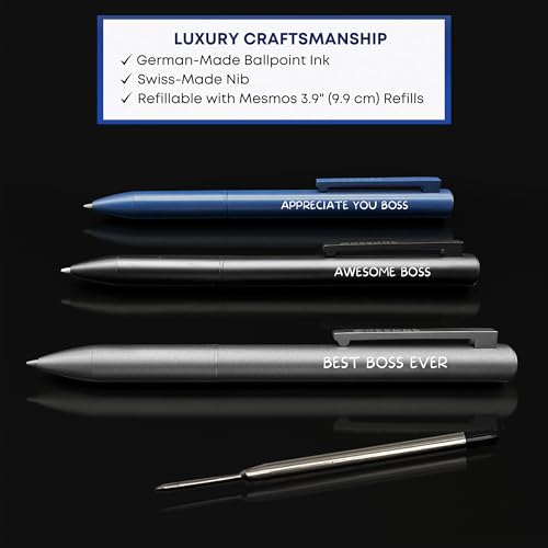 MESMOS 3pk Fancy Pens for Men, German Made Ballpoint Ink 1mm Medium Tip, Best Boss Gifts for Men, Boss Day Male Birthday Gift for Him - Image 3