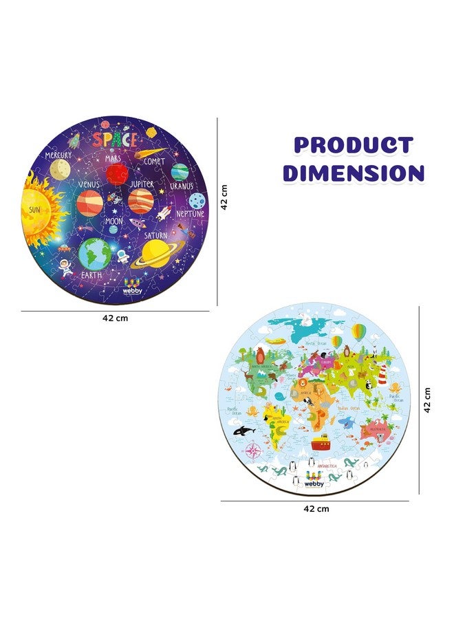 Webby Combo of Amazing Solar System and World Map Jigsaw Floor Puzzle | 60 Pcs with 4 Double Sided Flashcards with Each Puzzle (Set of 2) - Image 3