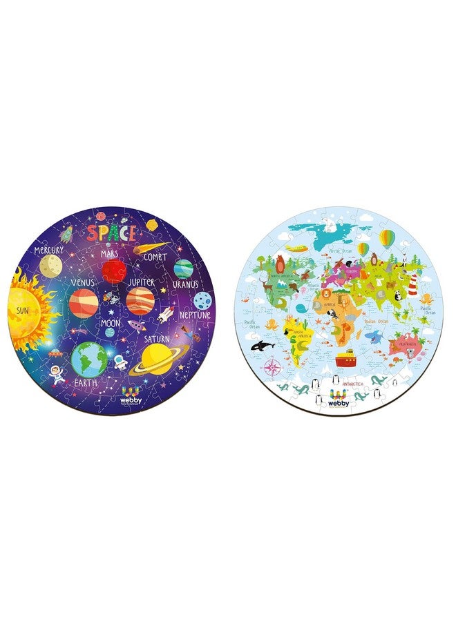Webby Combo of Amazing Solar System and World Map Jigsaw Floor Puzzle | 60 Pcs with 4 Double Sided Flashcards with Each Puzzle (Set of 2) - Image 2