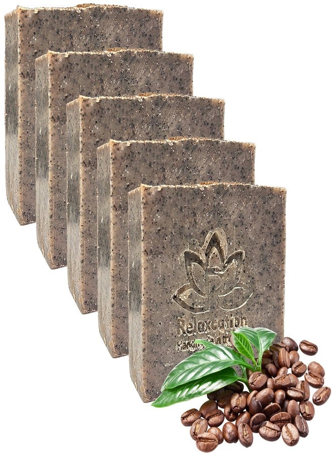 Relaxcation Handmade Coffee Scrub Soap Bar - Natural Exfoliating Soap with Fresh Ground Coffee, Cocoa Butter & Latte Aroma - Cold Process Body Scrub Bar - (5 bars) - Image 1