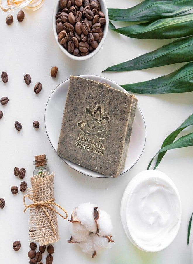 Relaxcation Handmade Coffee Scrub Soap Bar - Natural Exfoliating Soap with Fresh Ground Coffee, Cocoa Butter & Latte Aroma - Cold Process Body Scrub Bar - (5 bars) - Image 5
