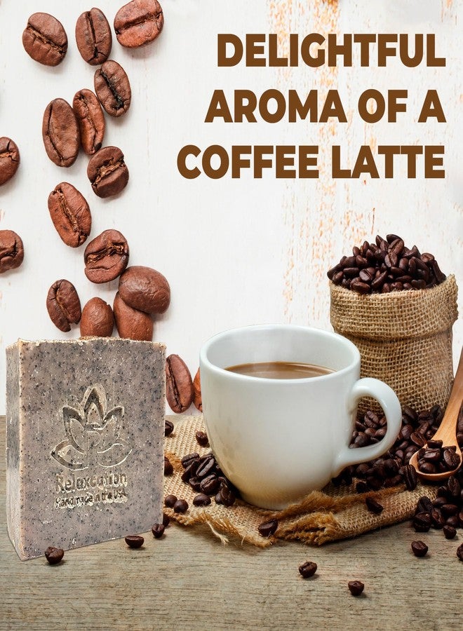 Relaxcation Handmade Coffee Scrub Soap Bar - Natural Exfoliating Soap with Fresh Ground Coffee, Cocoa Butter & Latte Aroma - Cold Process Body Scrub Bar - (5 bars) - Image 3