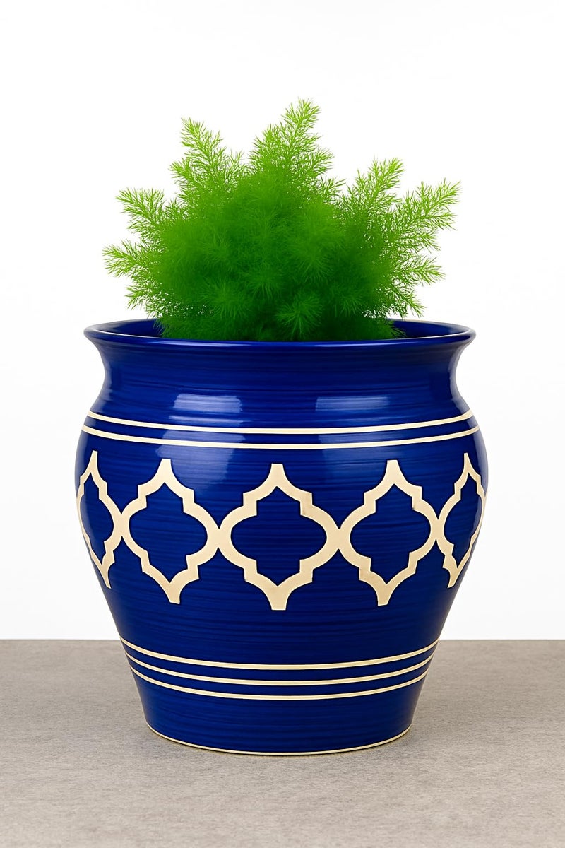 Niyara Designer Ceramic planters pots for Indoor Outdoor Home, Garden Office Decor Balcony Planters Gamla Flower Size- Large, 8 inches (8 Inch, Moroccan Blue) - Image 1