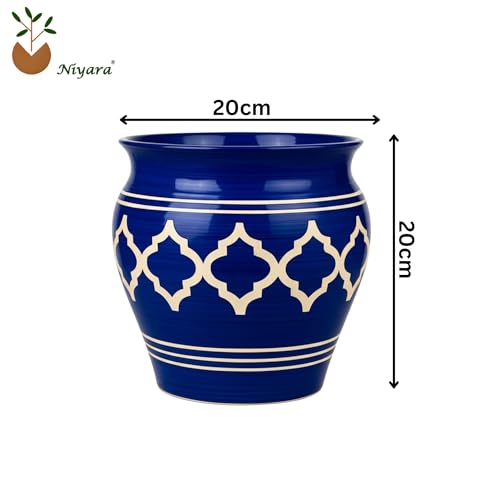 Niyara Designer Ceramic planters pots for Indoor Outdoor Home, Garden Office Decor Balcony Planters Gamla Flower Size- Large, 8 inches (8 Inch, Moroccan Blue) - Image 5