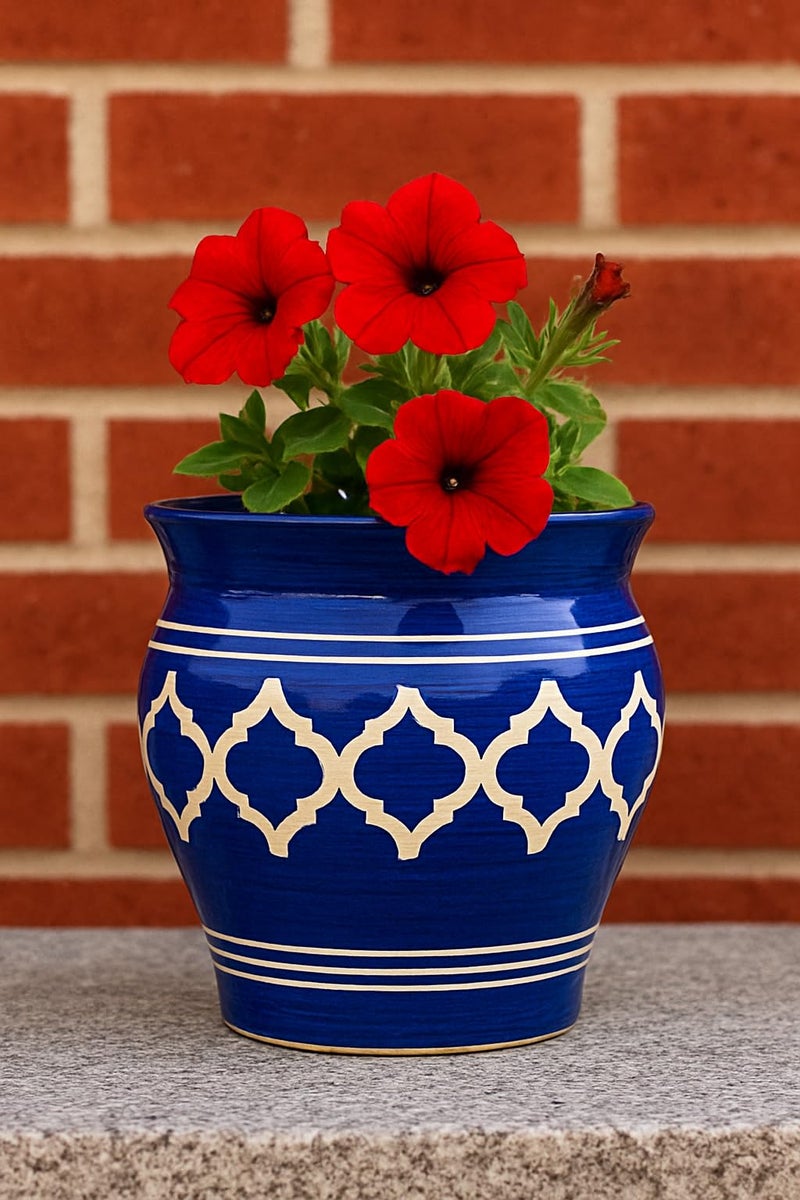 Niyara Designer Ceramic planters pots for Indoor Outdoor Home, Garden Office Decor Balcony Planters Gamla Flower Size- Large, 8 inches (8 Inch, Moroccan Blue) - Image 2
