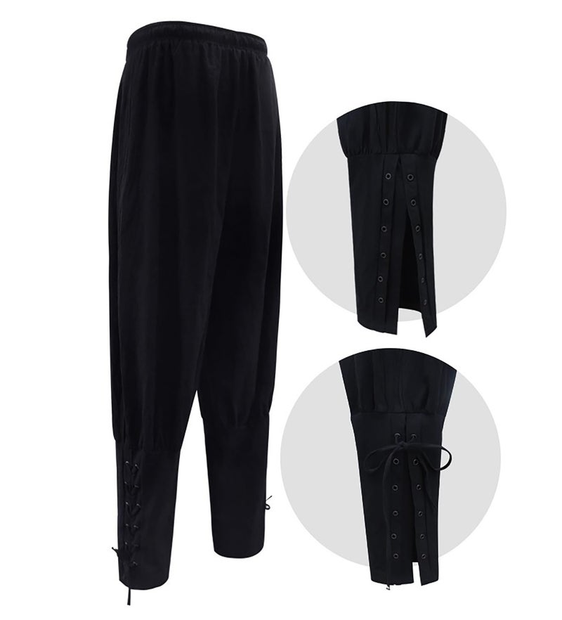 Akokvlar 10 Pcs Men Renaissance Costume Medieval Pirate Shirt Ankle Banded Pants Viking Outfit Set (Large, Black) - Image 4