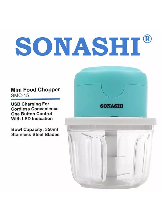 SONASHI Mini Chopper SMC-15 Bowl 350ml Stainless Steel Blades USB Charging for Cordless Convenience 350 ml 30 W SMC-15 multicolour - Image 1