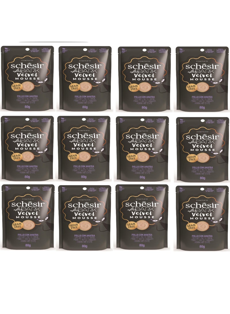 شيسر عبوة من 12 قطعة من موس أفتر دارك فيلفيت للقطط والدجاج والبط 80 جم - Image 1