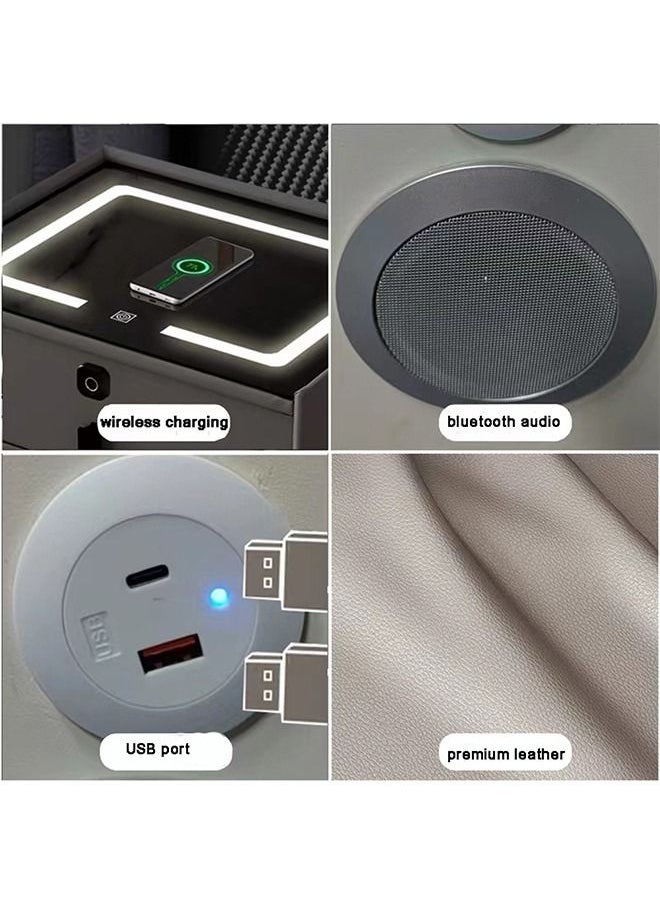 CityRiya-Long - Bedside Table Smart Nightstand with Wireless Charging Station and Bluetooth Speacker Coffee Table for Living Room Sofa Side White - Image 1