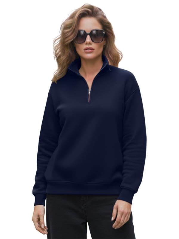 LEOTUDE Women's Cotton Blend High Neck Full Zipper Regular Fit Sweatshirt (GRL_W84_All_Mix_P_Navy_M) - Image 1
