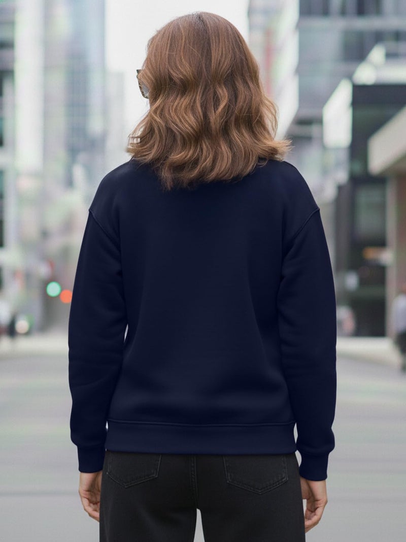 LEOTUDE Women's Cotton Blend High Neck Full Zipper Regular Fit Sweatshirt (GRL_W84_All_Mix_P_Navy_M) - Image 4