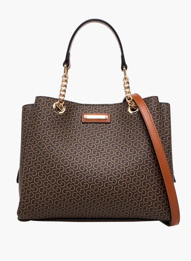 Celeste Monogram Print Tote Bag with Detachable Strap and Zip Closure