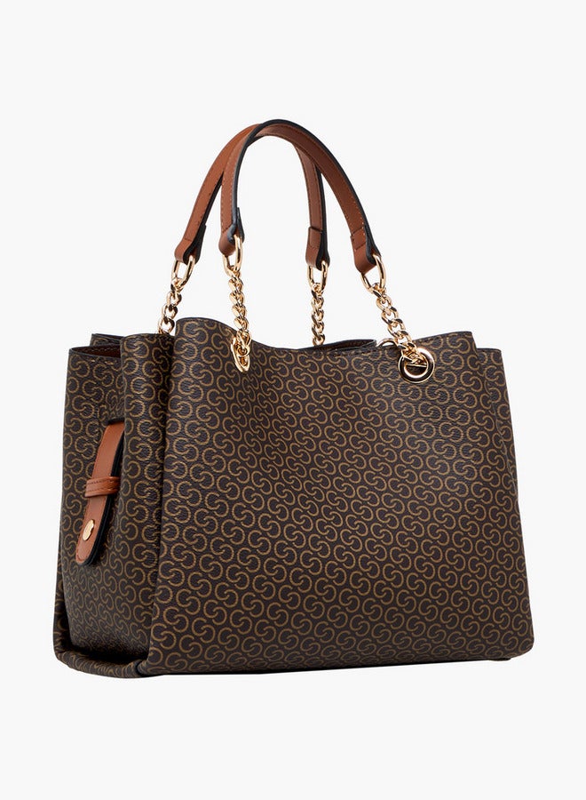 Celeste Monogram Print Tote Bag with Detachable Strap and Zip Closure  - Image 4