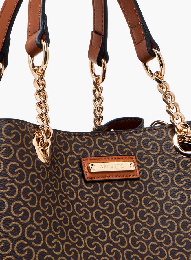 Celeste Monogram Print Tote Bag with Detachable Strap and Zip Closure  - Image 5