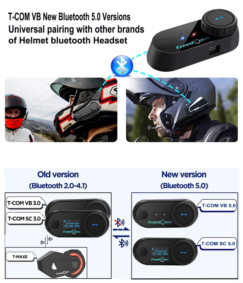FreedConn T COM VB Motorcycle Bluetooth Headset, Helmet Intercom 2 Way 800M with Music Share, Universal Communication System Speakers, Waterproof Moto Accessories Gear for Ski, Riders, All Helmets - Image 4