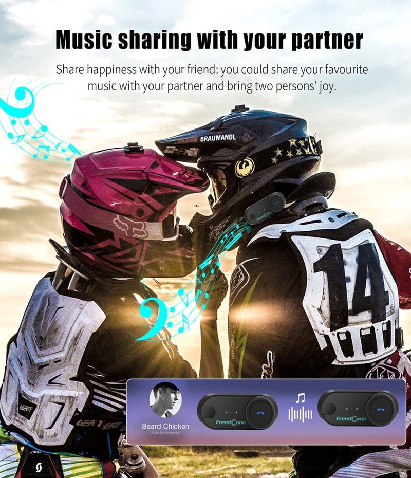FreedConn T COM VB Motorcycle Bluetooth Headset, Helmet Intercom 2 Way 800M with Music Share, Universal Communication System Speakers, Waterproof Moto Accessories Gear for Ski, Riders, All Helmets - Image 5
