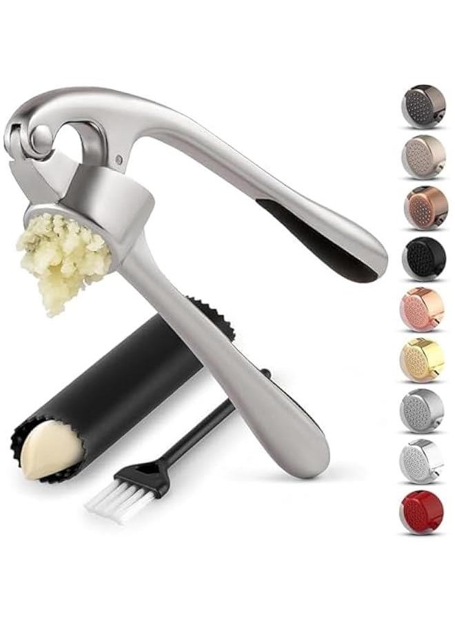 HOOKOR Premium Garlic Press, Garlic Mincer Set with Silicone Roller Peeler & Cleaning Brush, Easy to Squeeze and Clean, Rust Proof & Dishwasher Safe, Professional Efficient Ginger Crusher  - Image 1