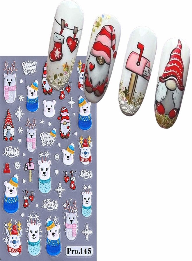 SWEET TREND Christmas Nail Art Stickers Set -4 Sheets 3D Embossed Cute Santa Snowman Bear Reindeer Snowflake Nail Decals with Tweezers File and Press Stick, DIY Holiday Manicure Decoration for Women - Image 4