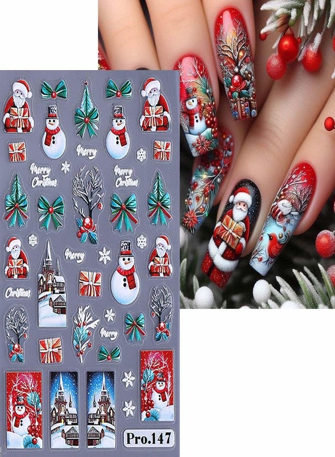 SWEET TREND Christmas Nail Art Stickers Set -4 Sheets 3D Embossed Cute Santa Snowman Bear Reindeer Snowflake Nail Decals with Tweezers File and Press Stick, DIY Holiday Manicure Decoration for Women - Image 2