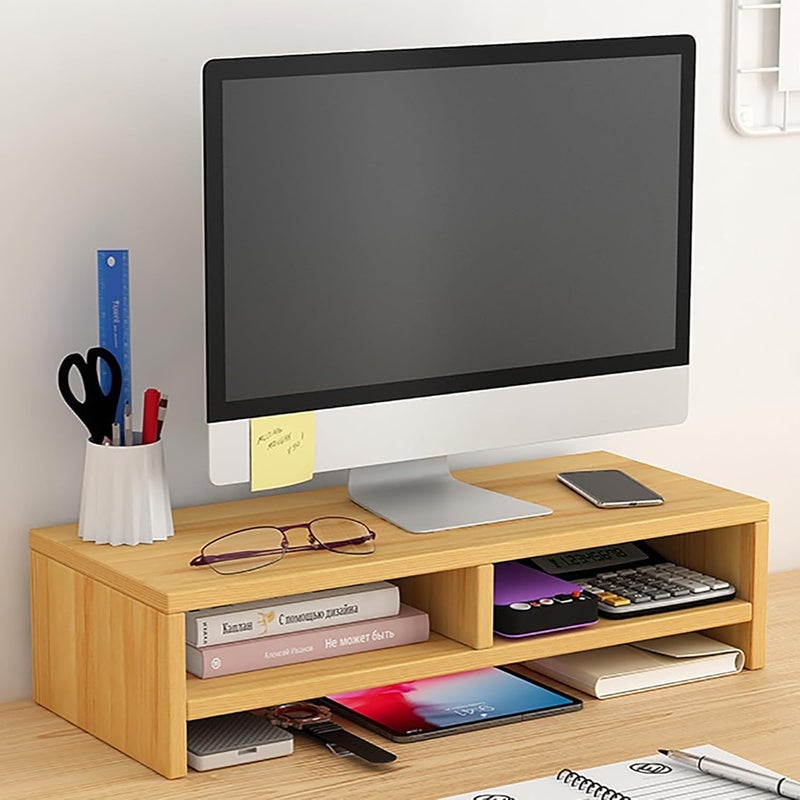Ketumal Wooden Monitor Stand Riser with 3 Storage Shelf,2 Tier Desktop Stand,TV Laptop Riser with Keyboard Storage Desk for Computer, Printer,Office Desk Organizer(Monitor Stand (Wood) 3 Box Simple) - Image 5