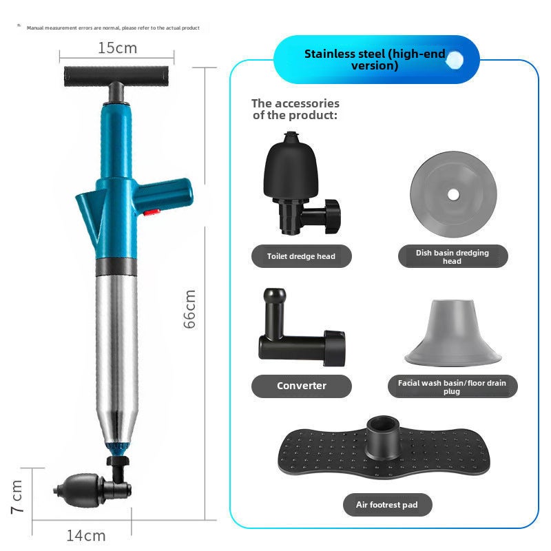 Generic Stainless Steel Toilet Plunger High-Pressure Drain Unblocker Green English packaging 