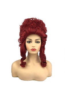 TS TS Queen Curly Vintage Wig for Women Cosplay Role Play Middle Part 8 inch Medium Length Red Synthetic Hair 