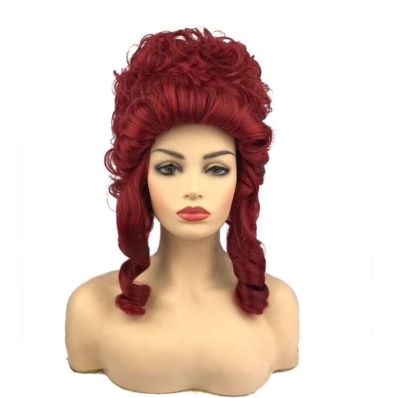 TS Queen Curly Vintage Wig for Women Cosplay Role Play Middle Part 8 inch Medium Length Red Synthetic Hair