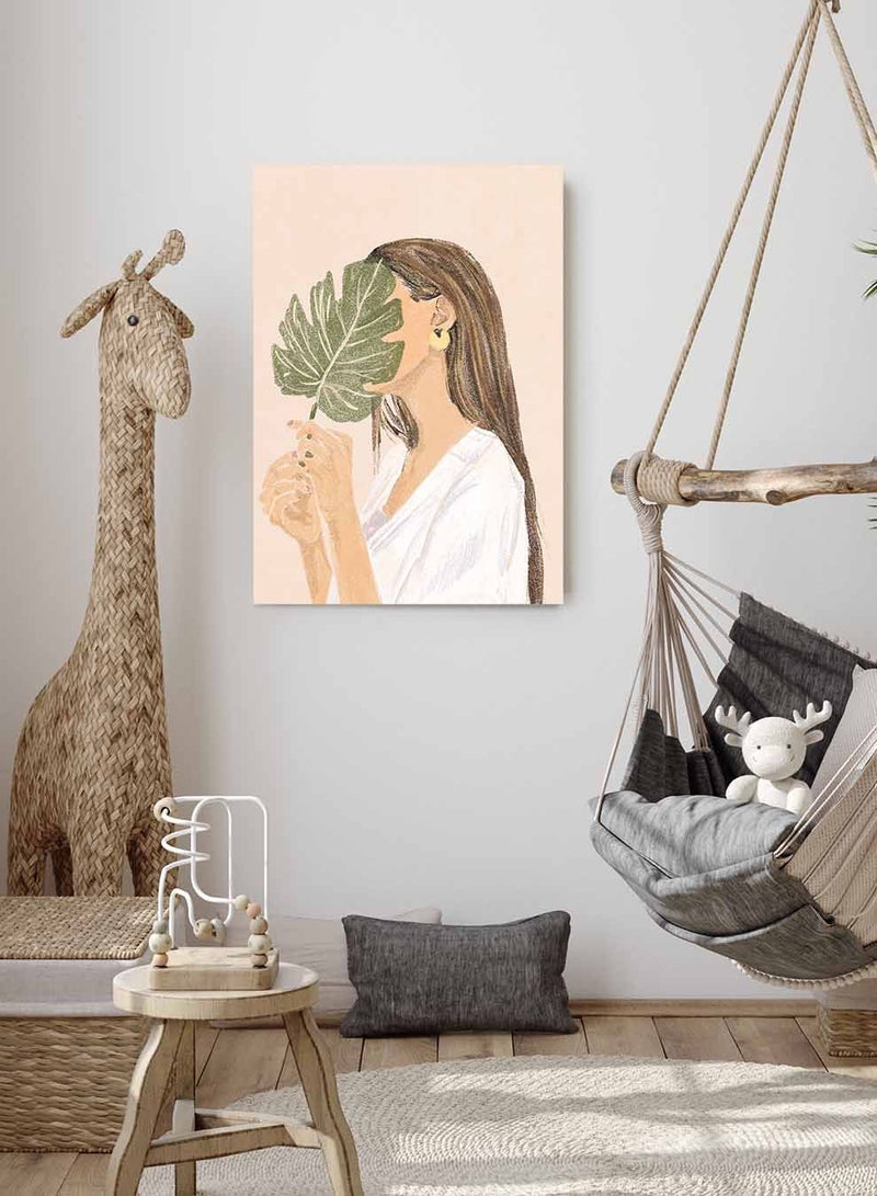 لوحة كانفاس على إطار خشبي، تصميم امرأه مع ورقة شجر ، للمنزل، غرفة المعيشة، المكتب، الديكور - Image 4