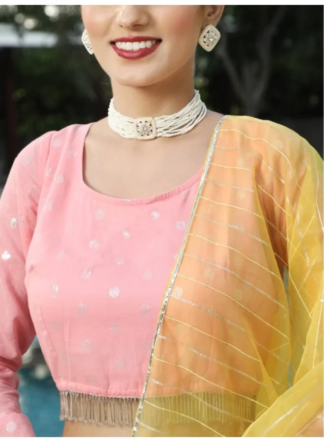 أيه كيه إس Powder Blue & Pink Dobby Design Lehenga Choli With Dupatta Set
