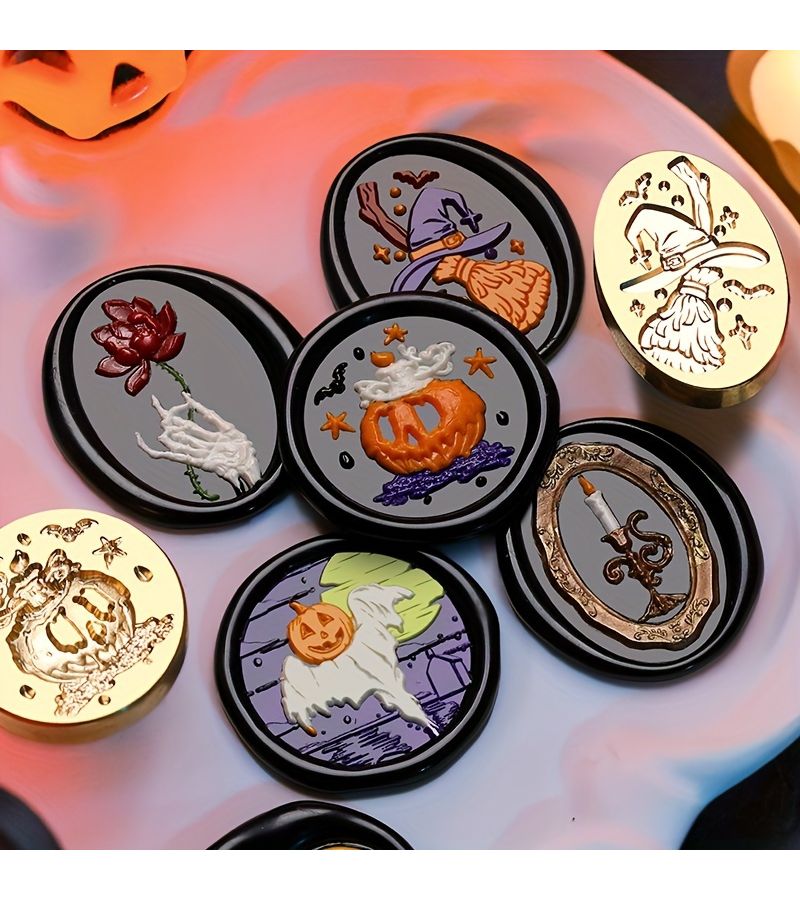 1pc New Halloween Candlelight Wax Seal Stamp Head Pumpkin Lamp Girl Wizard Skull Handcrafted Wax Seal Press For DIY Card Envelope Wedding Invitation Gift Packaging - Image 5