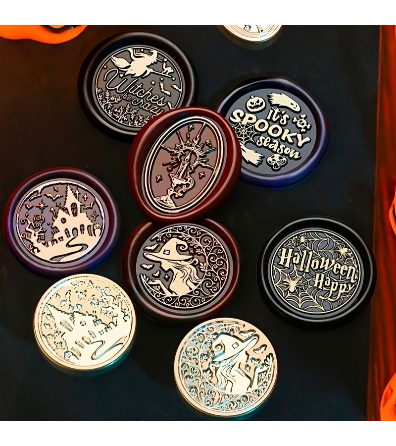 1pc New Halloween Candlelight Wax Seal Stamp Head Pumpkin Lamp Girl Wizard Skull Handcrafted Wax Seal Press For DIY Card Envelope Wedding Invitation Gift Packaging - Image 3