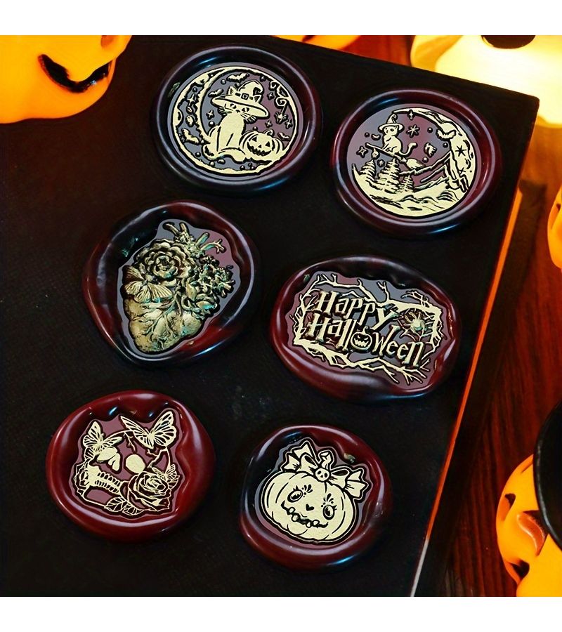 1pc New Halloween Candlelight Wax Seal Stamp Head Pumpkin Lamp Girl Wizard Skull Handcrafted Wax Seal Press For DIY Card Envelope Wedding Invitation Gift Packaging - Image 4