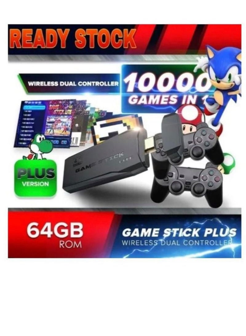 وحدة تحكم لألعاب الفيديو بدقة 4K عالية الدقة ، ووحدات تحكم لاسلكية مزدوجة 2.4 جيجا ، وعصا ألعاب فيديو للتوصيل والتشغيل ، و 10000 لعبة مدمجة ، ووحدة تحكم ألعاب محمولة باليد - Image 2