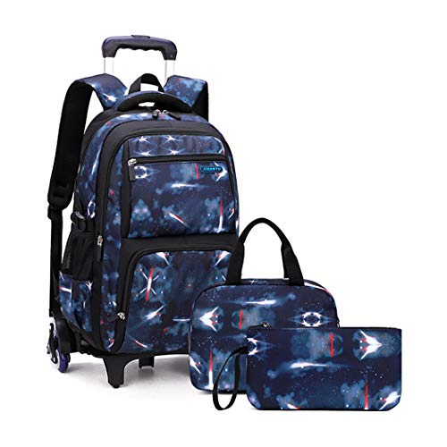 Bansusu 3Pcs Space Rolling Backpack for Boys with Lunch Bag, Wheel Trolley School Bag for Kids Backpack with Wheels - Image 1