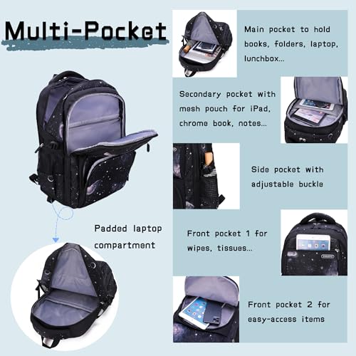 Bansusu 3Pcs Space Rolling Backpack for Boys with Lunch Bag, Wheel Trolley School Bag for Kids Backpack with Wheels - Image 4