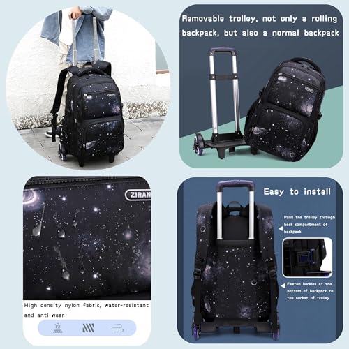 Bansusu 3Pcs Space Rolling Backpack for Boys with Lunch Bag, Wheel Trolley School Bag for Kids Backpack with Wheels - Image 5